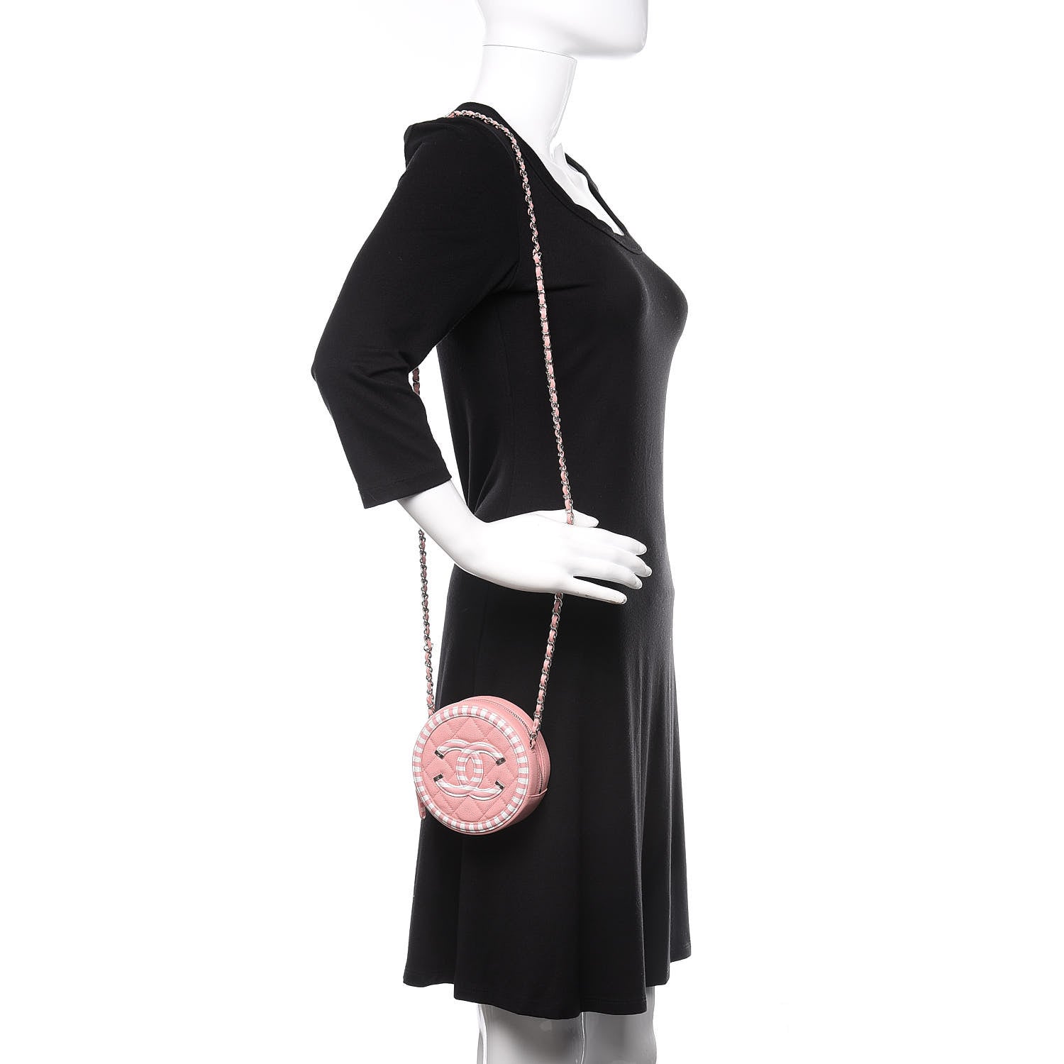 Chanel Caviar Quilted Filigree Round Clutch With Chain Pink White 2 of 11