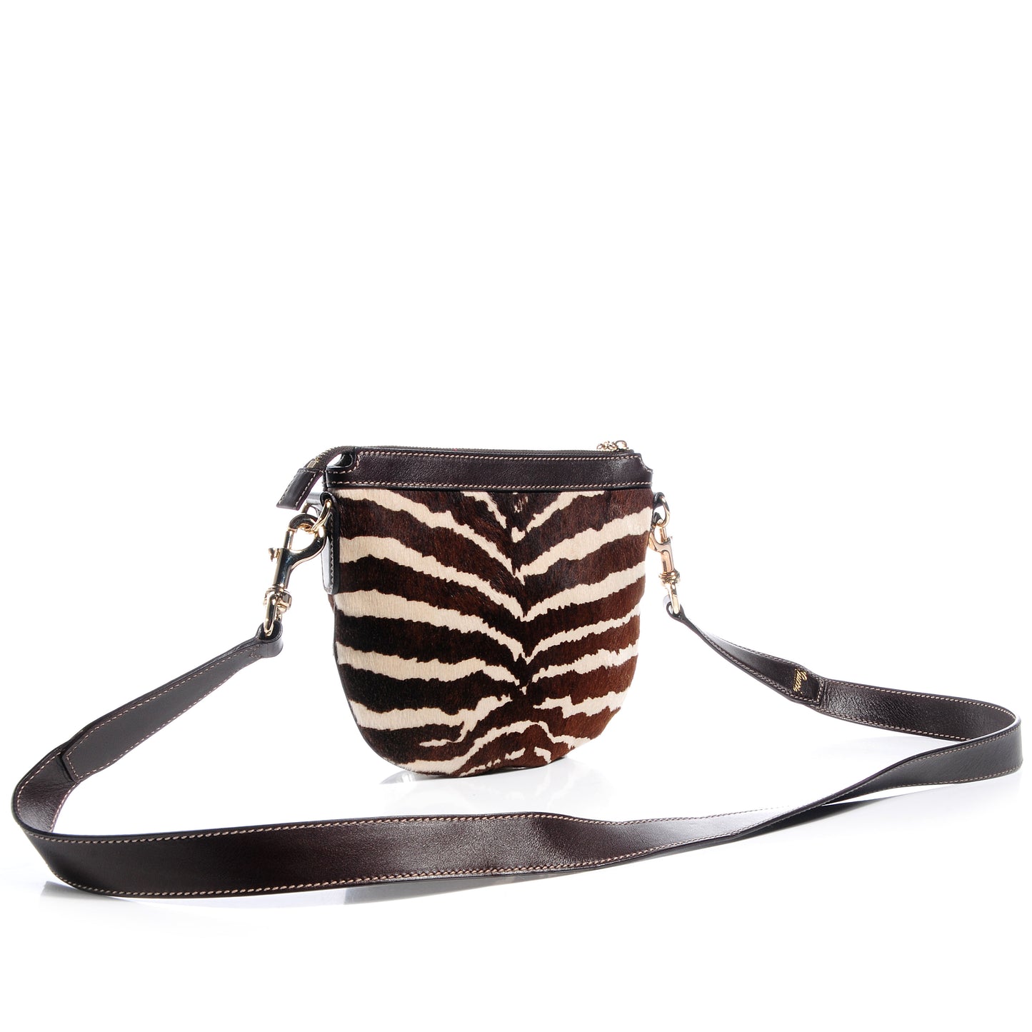 Pony Hair Zebra Print Crossbody Bag Brown
