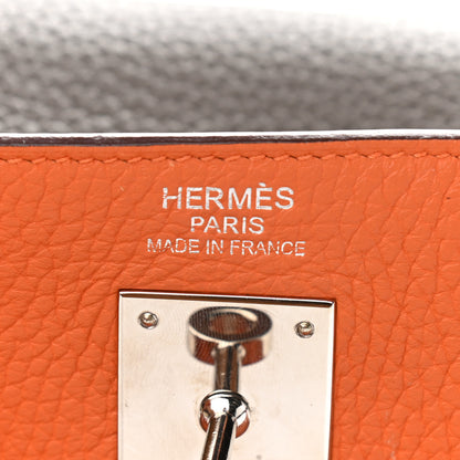 Hermes Taurillon Clemence Arlequin Kelly Retourne 35 Orange Sanguine Gold Bleu Lin Bleu Hydra Etain 6 of 17