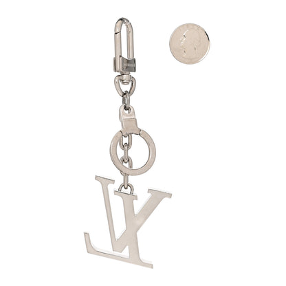 Louis Vuitton Metal Palladiium Finish LV Initiales Bag Charm Key Holder Silver 2 of 5