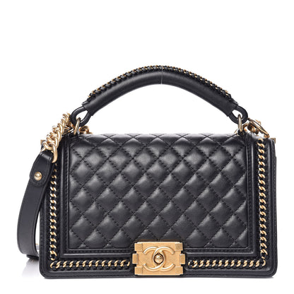 Chanel Calfskin Quilted Medium Boy Top Handle Flap Black 1 of 13