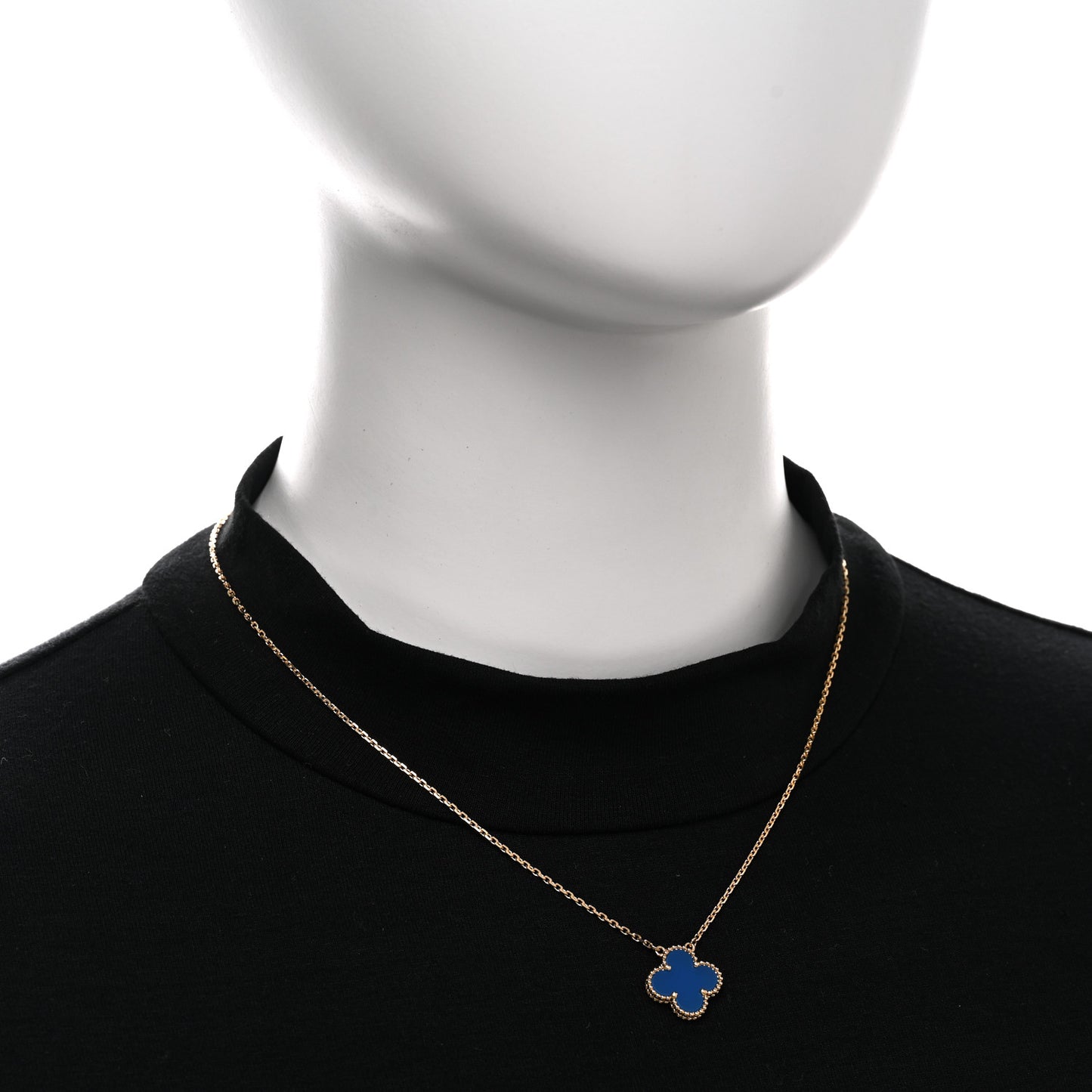 18K Yellow Gold Blue Agate Vintage Alhambra Pendant Necklace