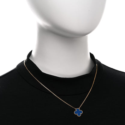 Van Cleef & Arpels 18K Yellow Gold Blue Agate Vintage Alhambra Pendant Necklace 2 of 5