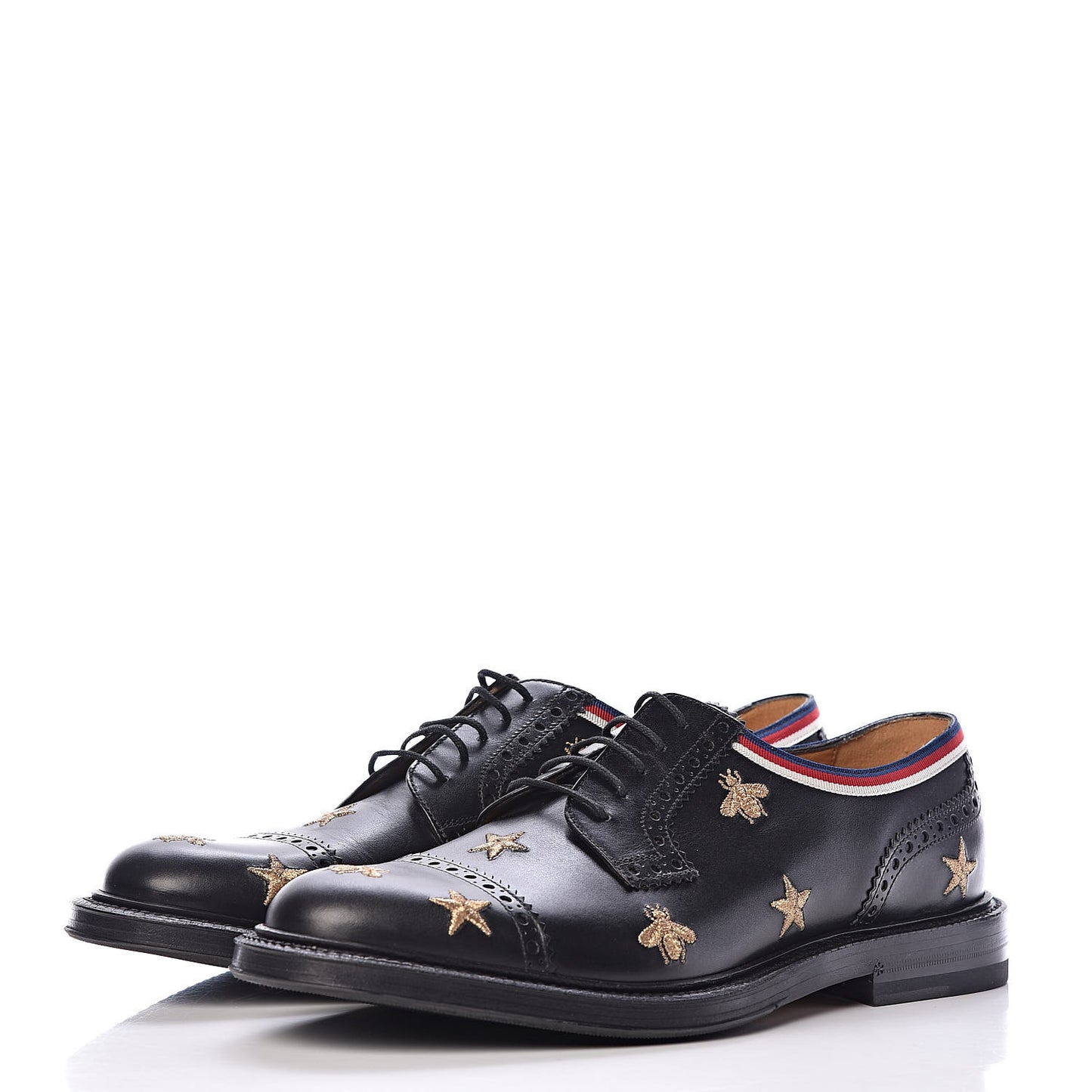 Calfskin Bee Star Embroidered Mens Captoe Derby Loafers 7.5 Black