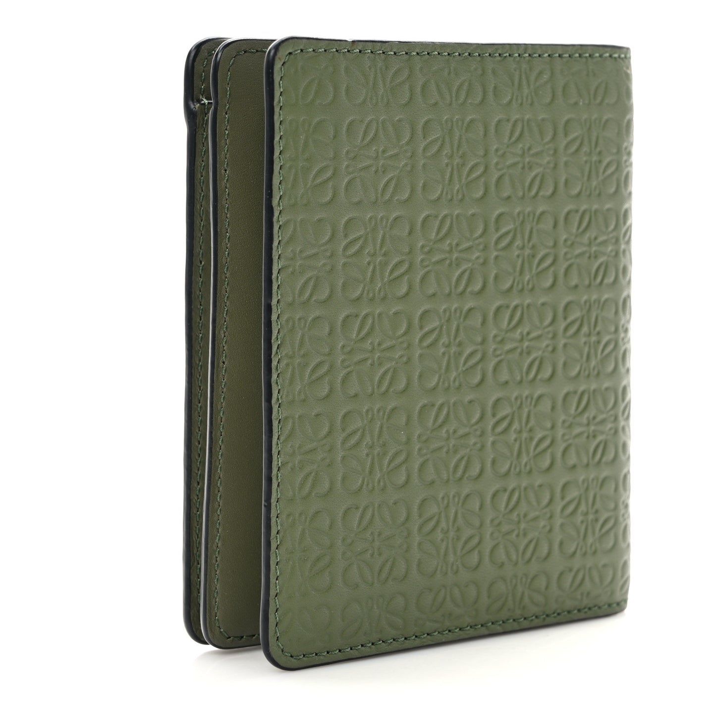 Calfskin Embossed Compact Wallet Avocado