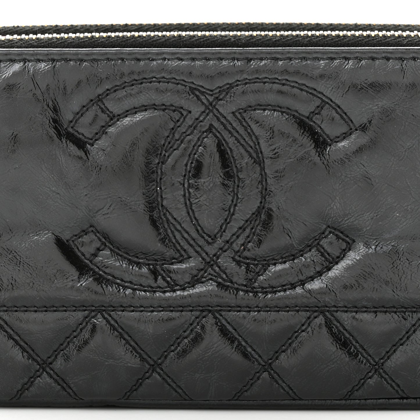 Glazed Aged Calfskin Quilted CC Small Clutch With Chain Black
