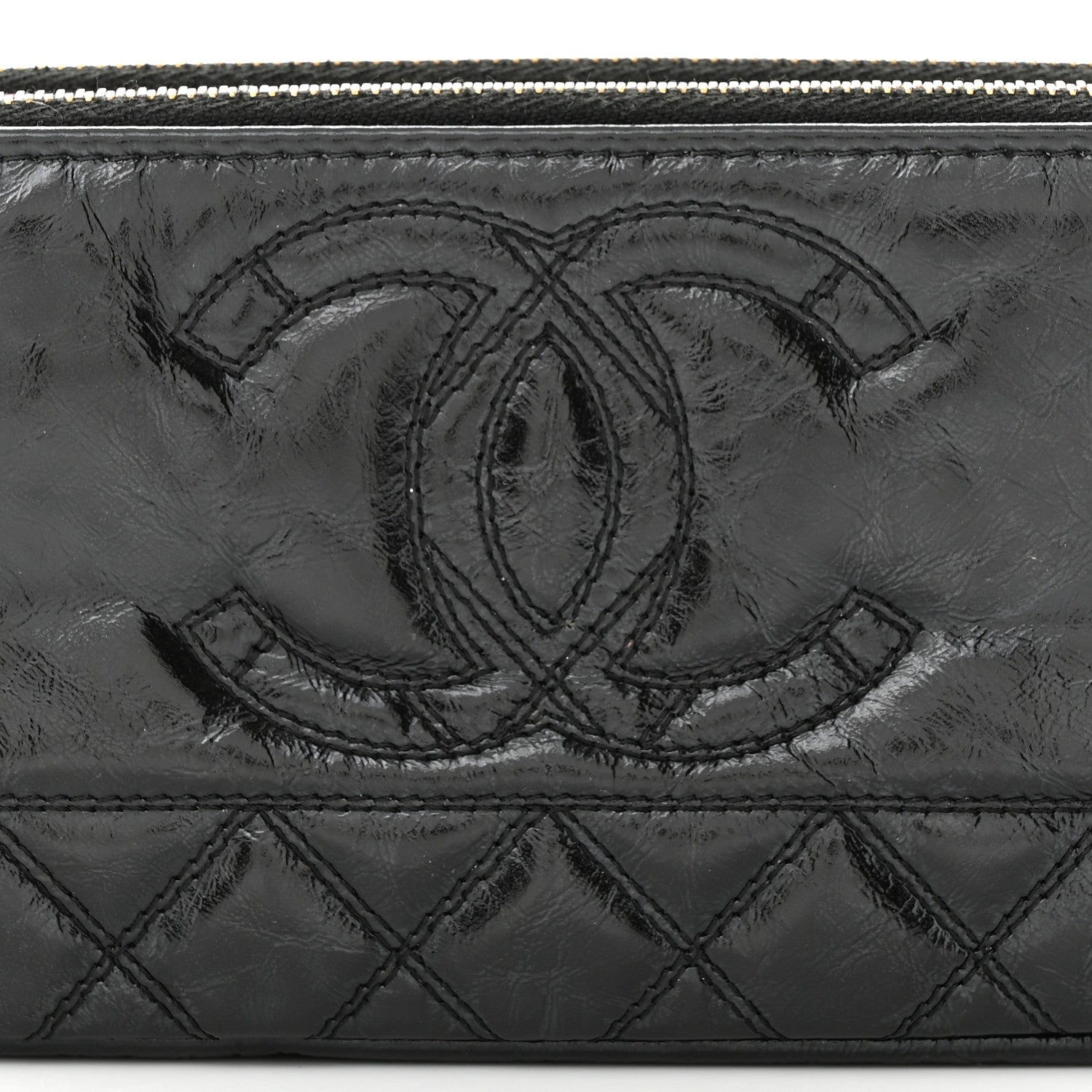 Chanel Glazed Aged Calfskin Quilted CC Small Clutch With Chain Black 11 of 14