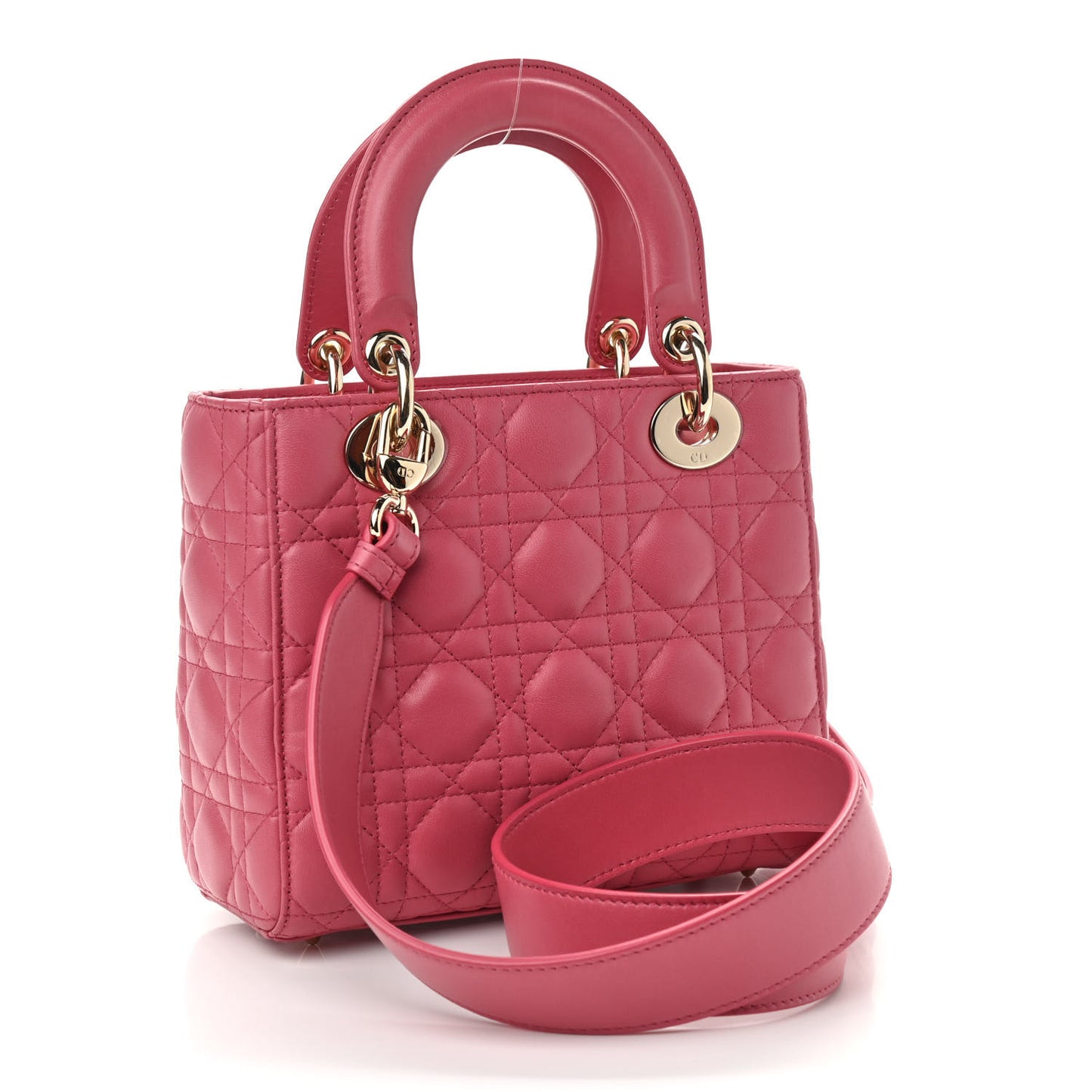 Lambskin Cannage Small Lady Dior Fraise