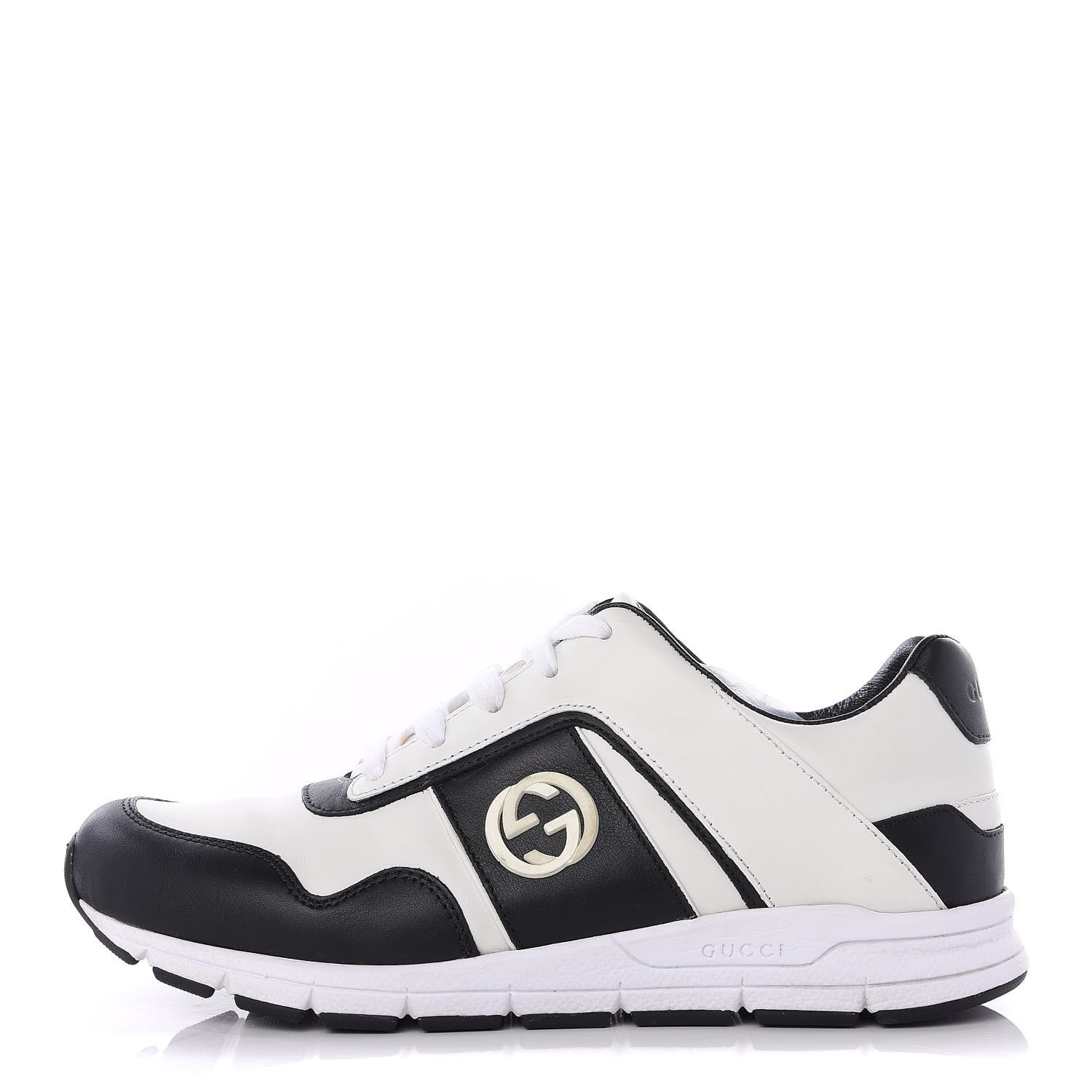 Gucci Calfskin Womens Interlocking G Sneakers 37.5 Black White 1 of 14