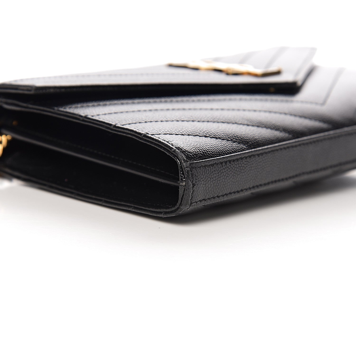 Saint Laurent Grain De Poudre Matelasse Chevron Monogram Chain Wallet Black 7 of 9