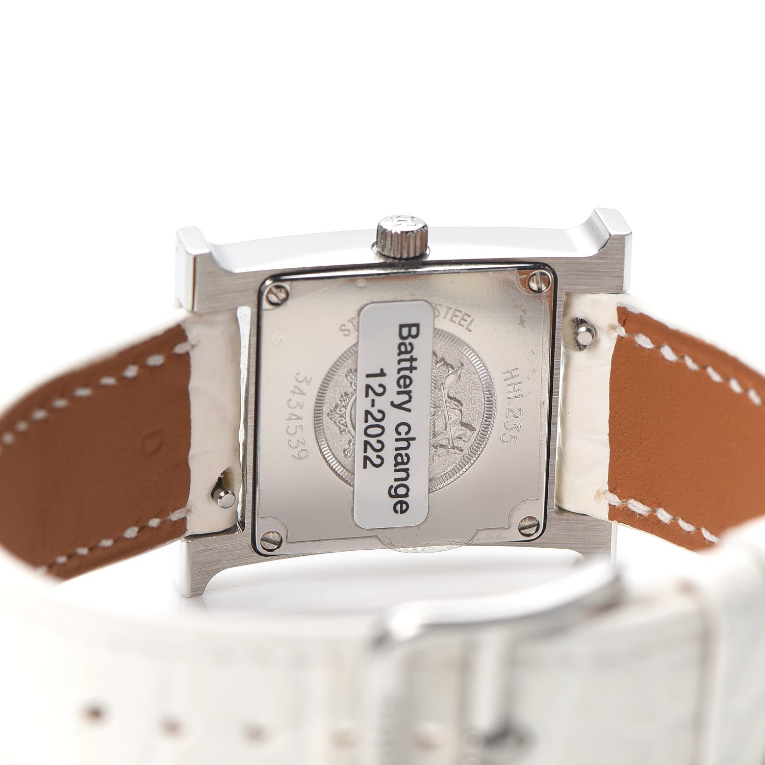 Hermes Stainless Steel Alligator Diamond Bezel Mother of Pearl 21mm Heure H Hour Quartz Watch Blanc 4 of 5