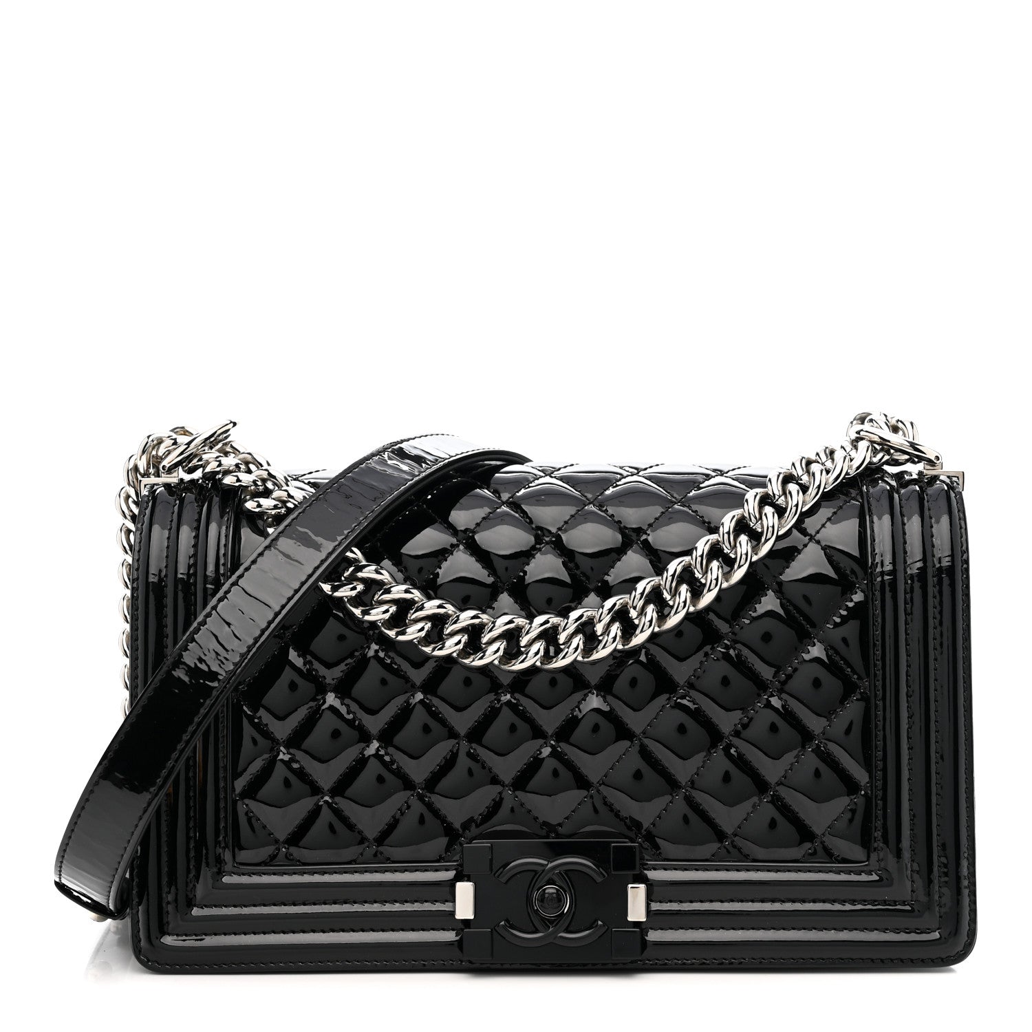 Chanel Patent Calfskin Quilted Medium Plexiglass Boy Flap Black 1 of 11