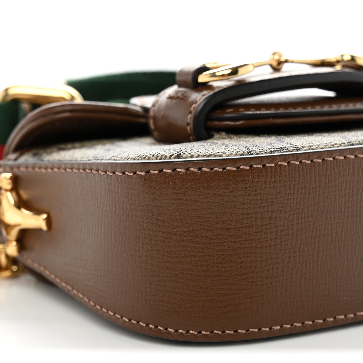 GG Supreme Monogram Azalea Calfskin Web Horsebit 1955 Wallet On Strap Beige Ebony Brown Sugar