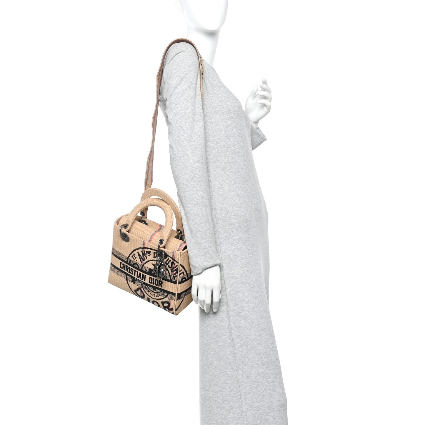 Canvas Jute Embroidered Medium Lady D-Lite Beige Multicolor
