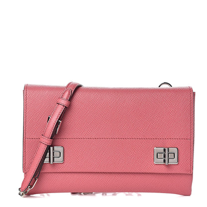 Prada Saffiano Cuir Twist Lock Chain Flap Crossbody Bag Peonia 1 of 9
