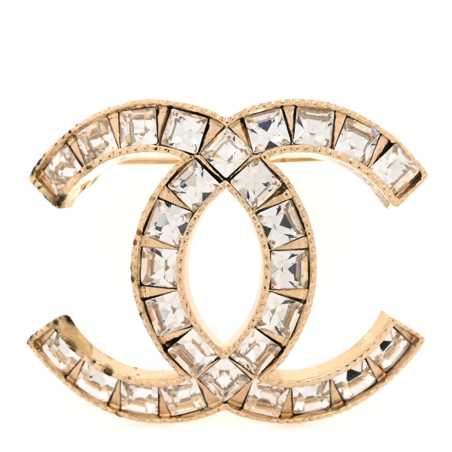 Baguette Crystal CC Brooch Gold