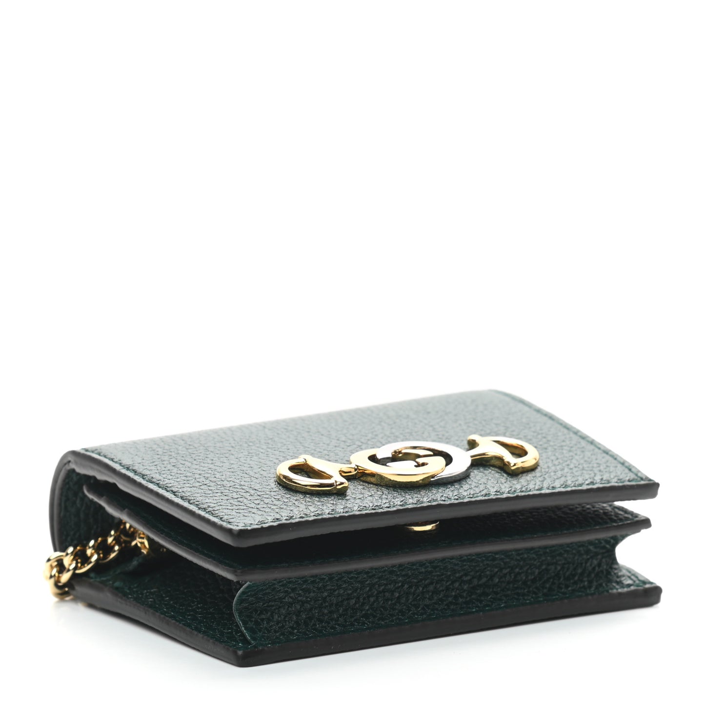 Grainy Calfskin Zumi Chain Card Case Wallet Vintage Green