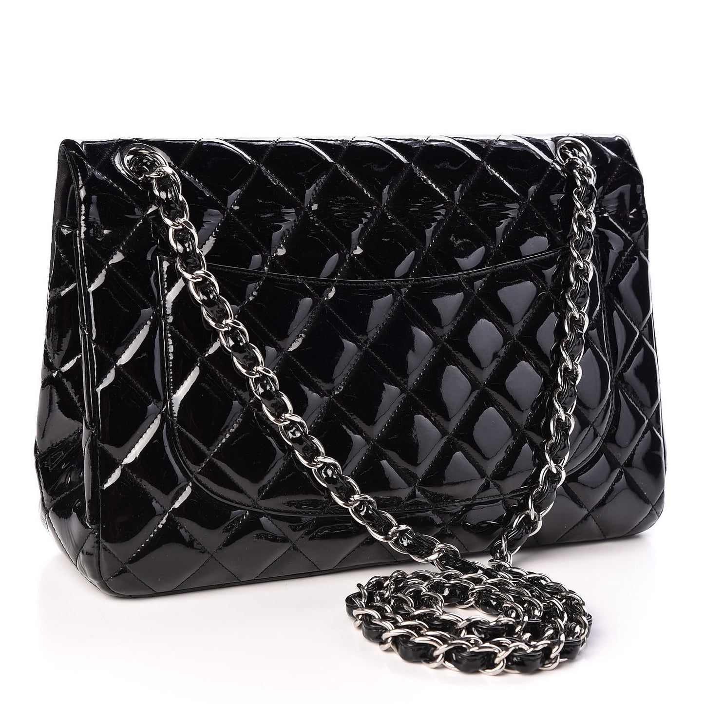 Patent Quilted Jumbo Double Flap Black