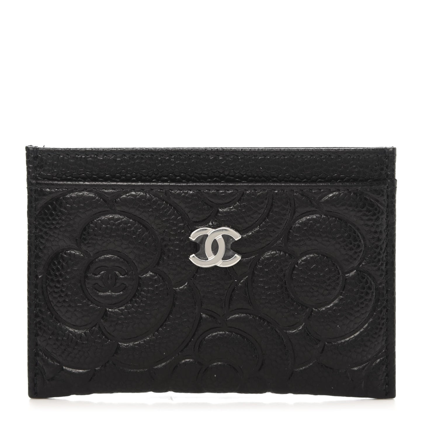 Caviar Camellia Embossed Card Holder Black