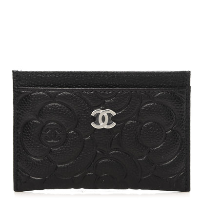 Chanel Caviar Camellia Embossed Card Holder Black 1 of 9
