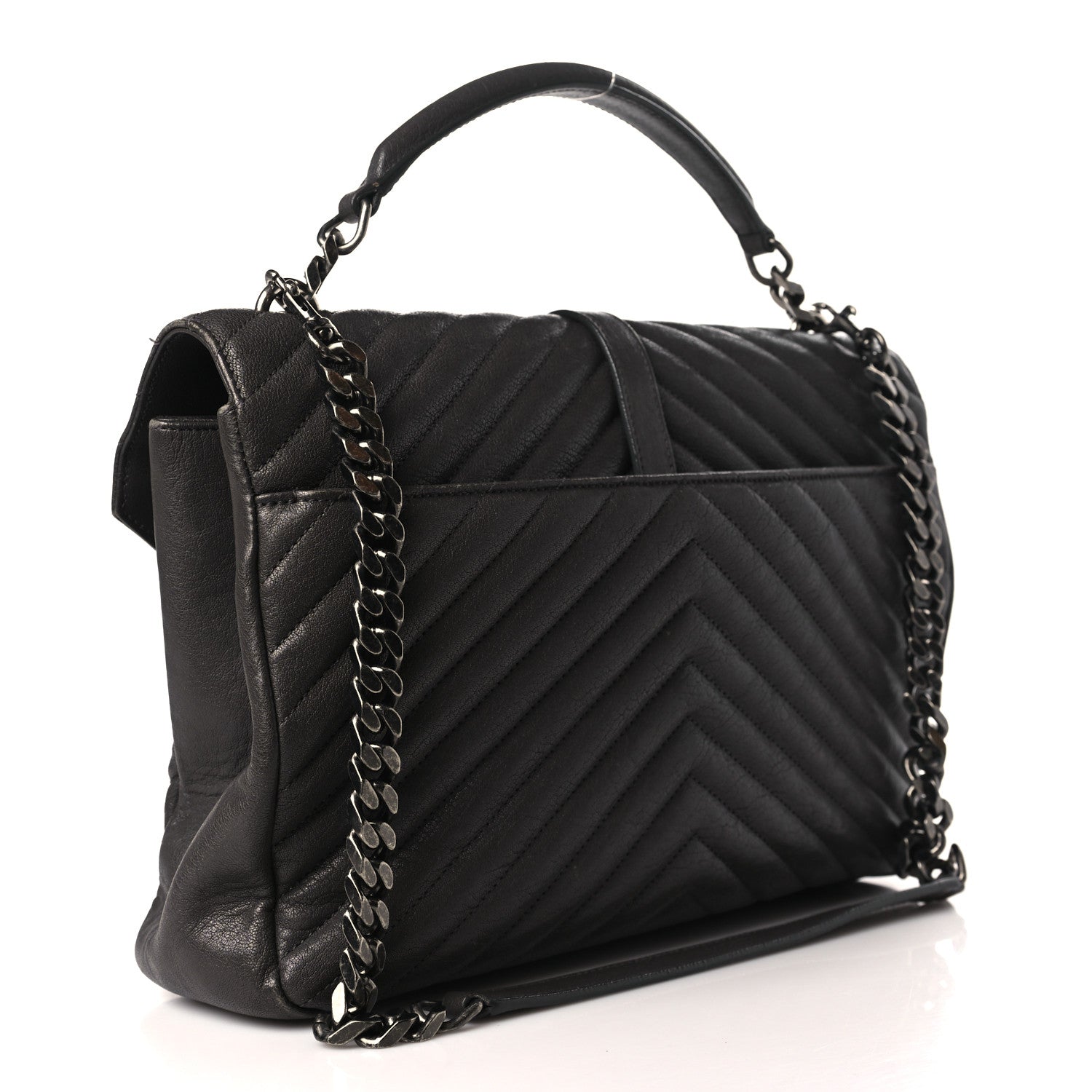 Saint Laurent Sheepskin Matelasse Chevron Monogram Large College Satchel Dark Anthracite 3 of 10