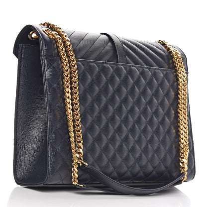 Saint Laurent Grain De Poudre Mixed Matelasse Large Triquilt Monogram Satchel Deep Marine 3 of 25
