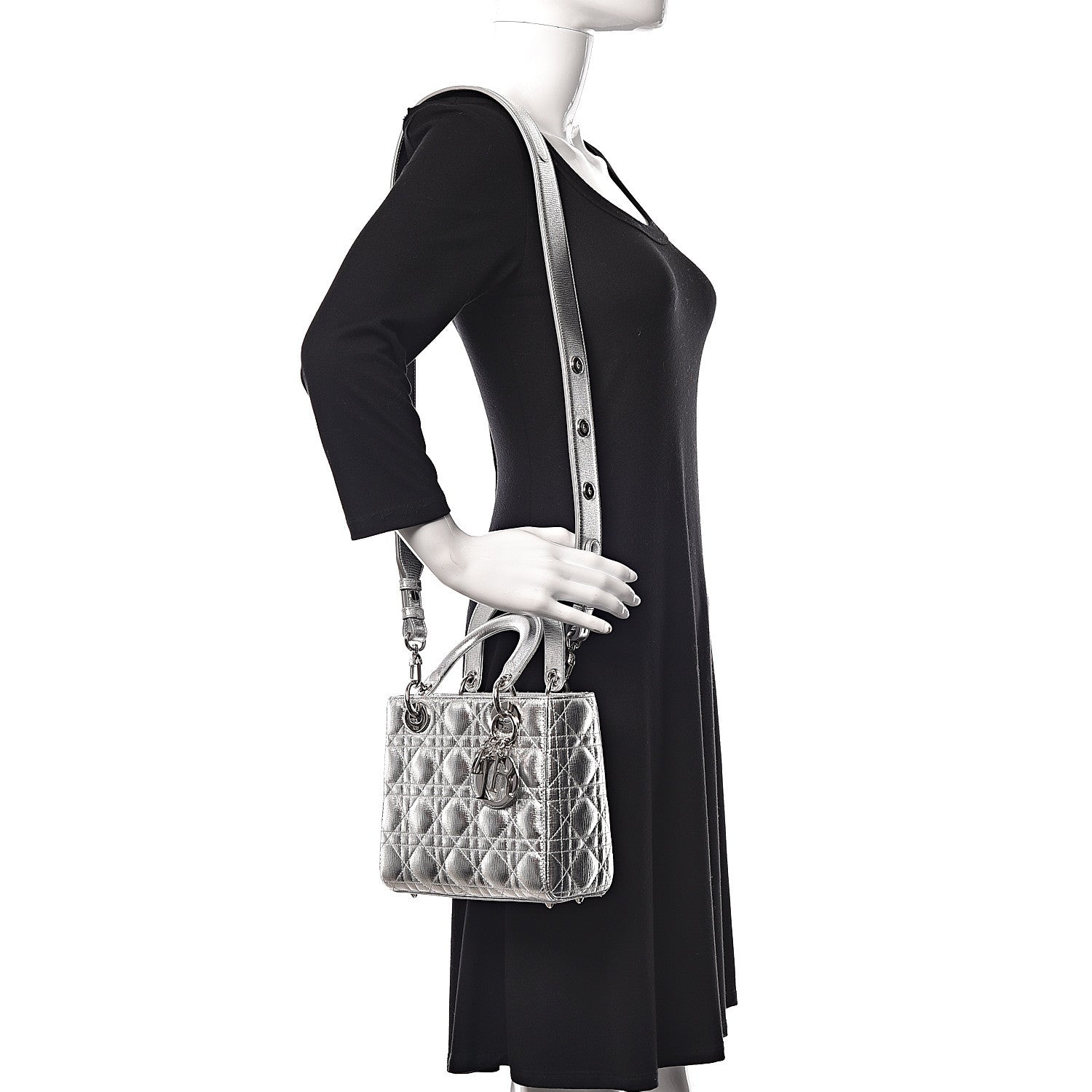 Christian Dior Metallic Grained Calfskin Cannage Small Lucky Badges My Lady Dior Silver 2 of 12