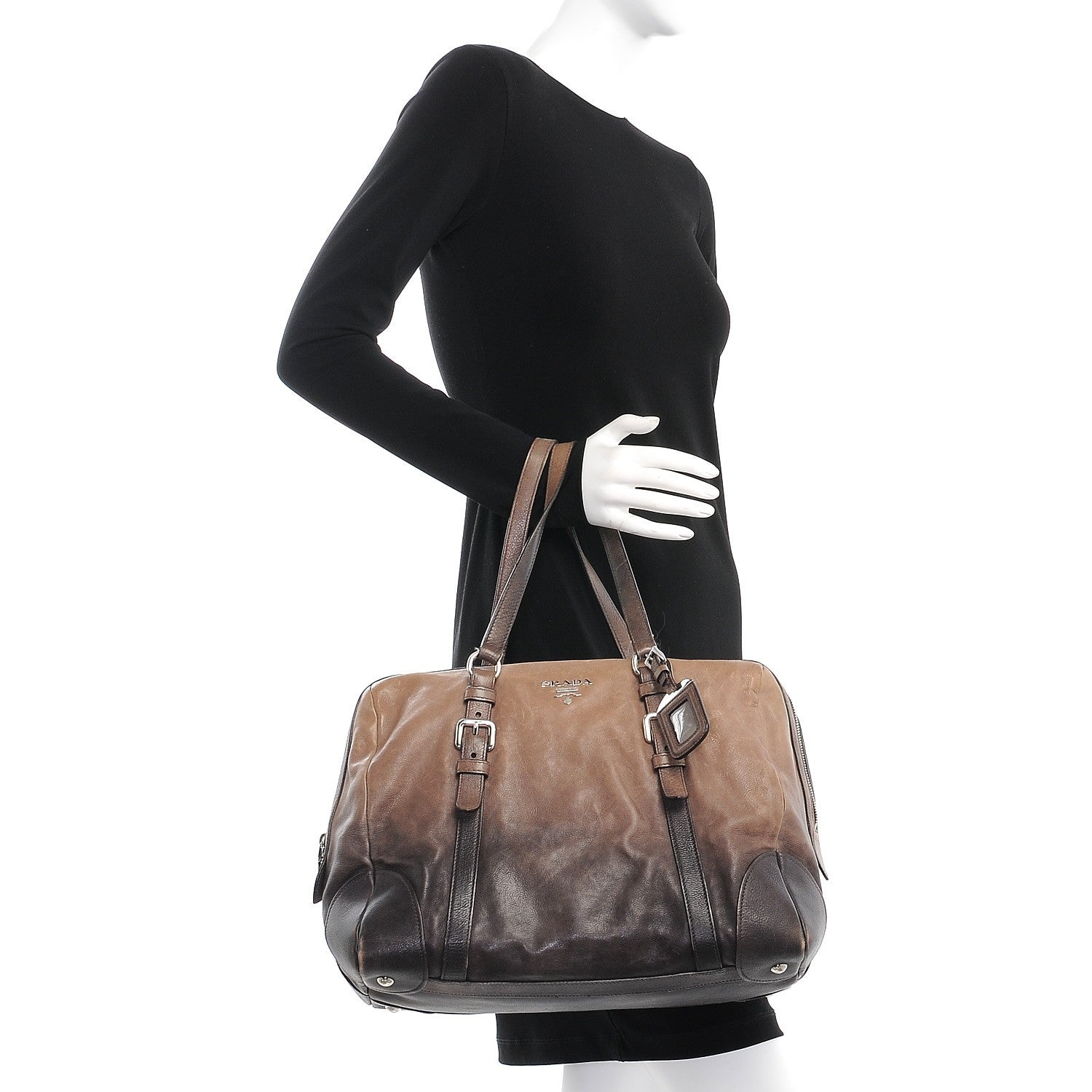 Prada Glace Calf Bowler Bag Militare 2 of 9