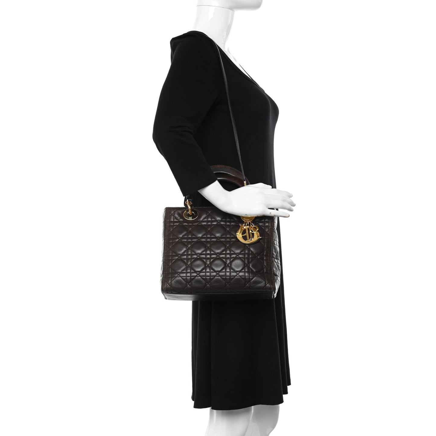Lambskin Cannage Medium Lady Dior Dark Brown