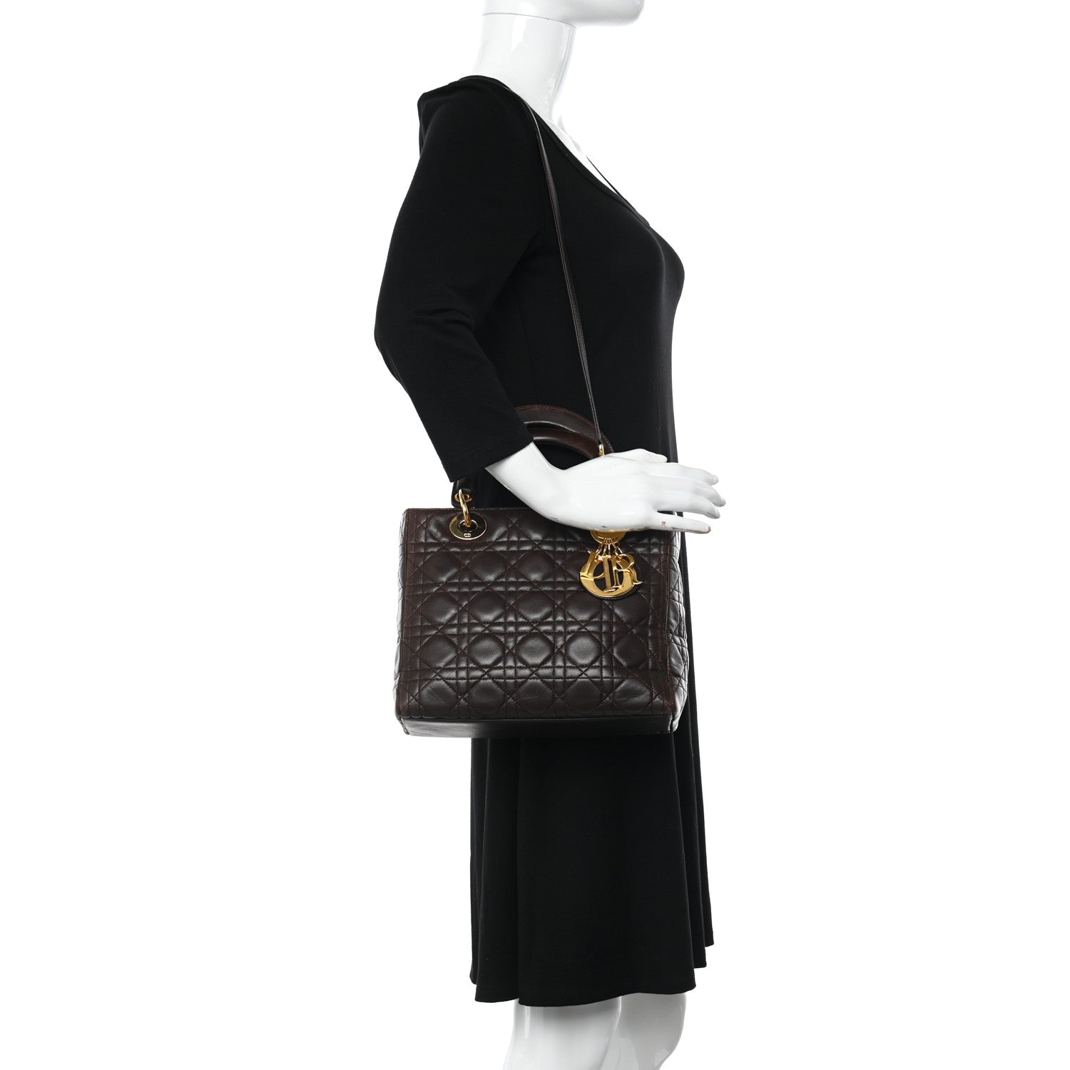 Christian Dior Lambskin Cannage Medium Lady Dior Dark Brown 2 of 9