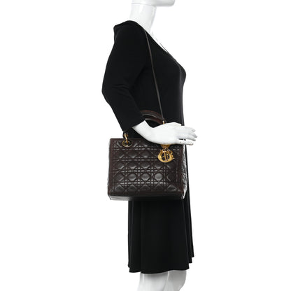 Christian Dior Lambskin Cannage Medium Lady Dior Dark Brown 2 of 9