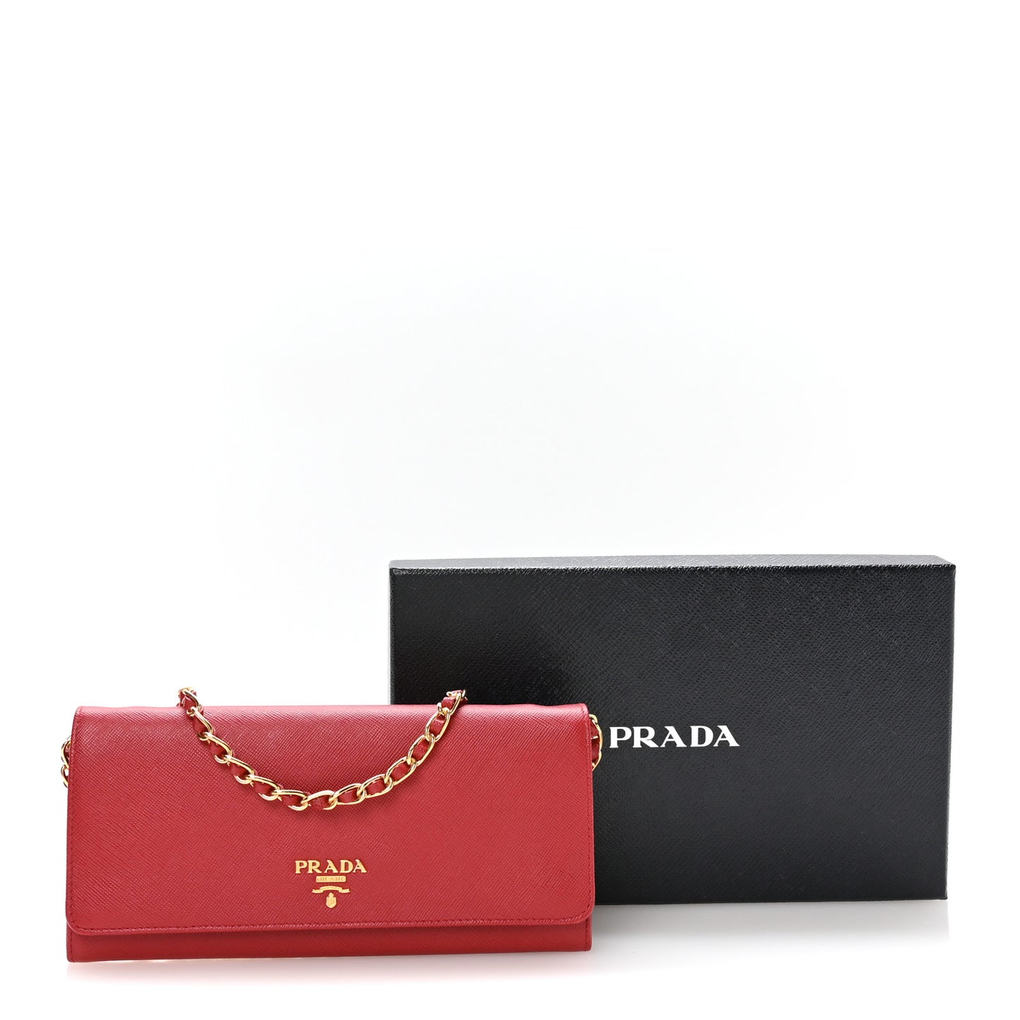 Saffiano Metal Oro Chain Wallet Fuoco