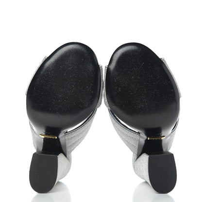 Gucci Glitter Fabric Webby Crossover High Heel Slide Sandals 35.5 Argento 5 of 8