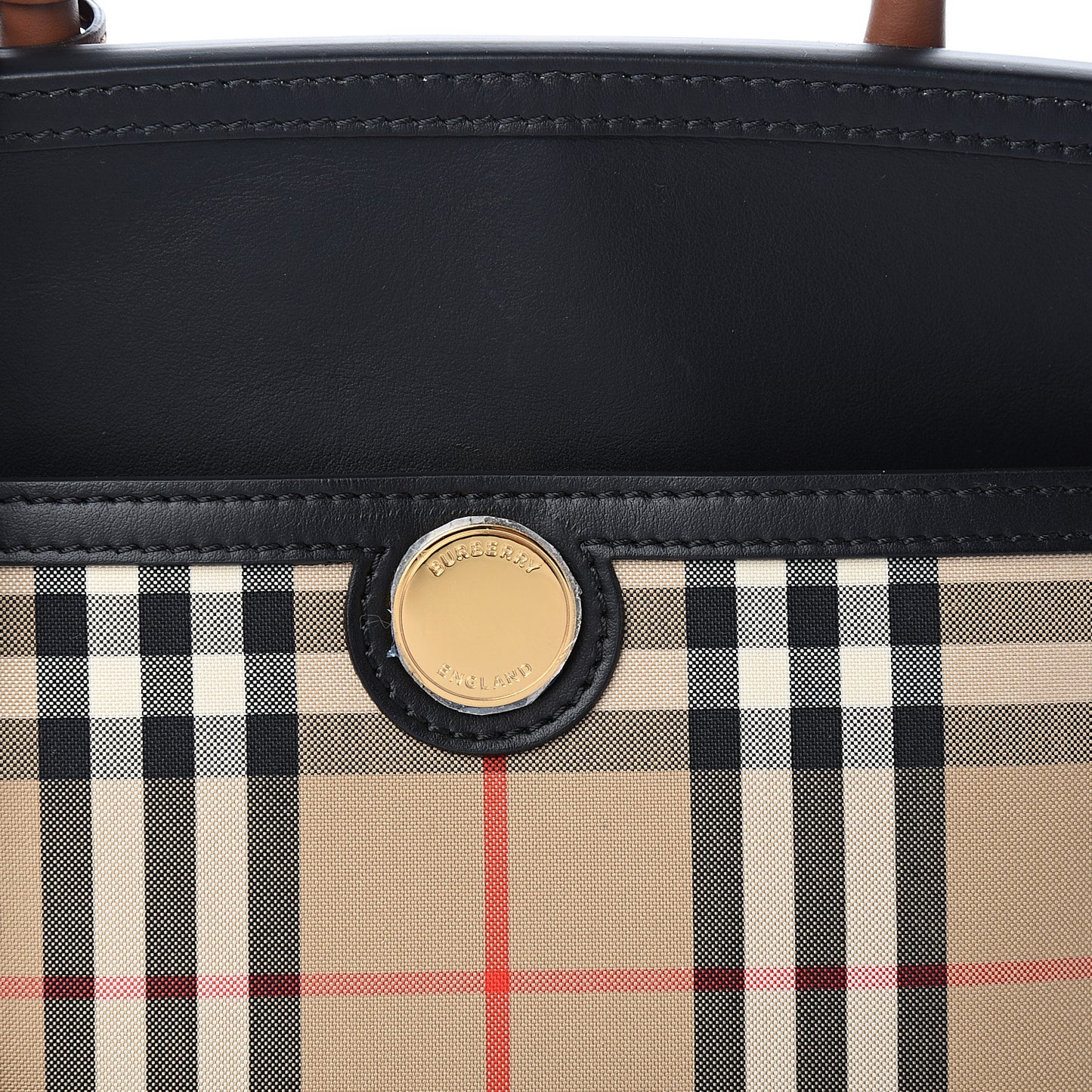 Calfskin Vintage Check Small Society Top Handle Bag Archive Beige Black