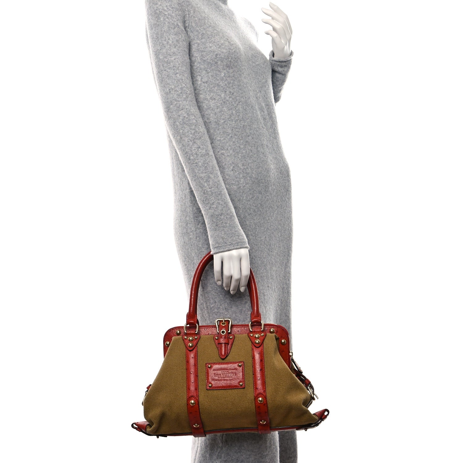 Louis Vuitton Toile Ostrich Trianon Sac de Nuit GM Olive Rouille 3 of 12