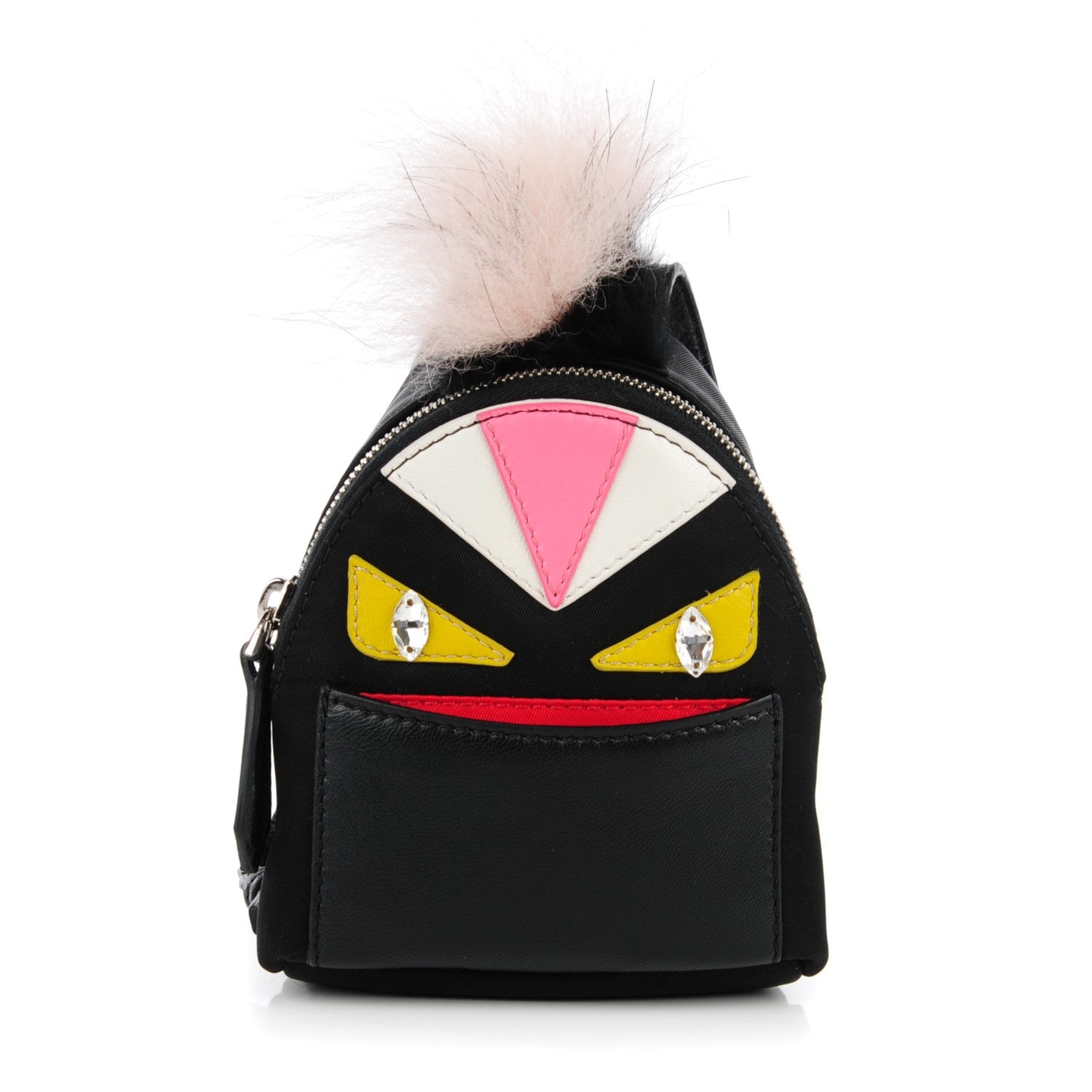 Fendi Nylon Shiny Nappa Nutria Fox Fur Monster Eyes Mini Backpack Charm Black Multicolor 1 of 11