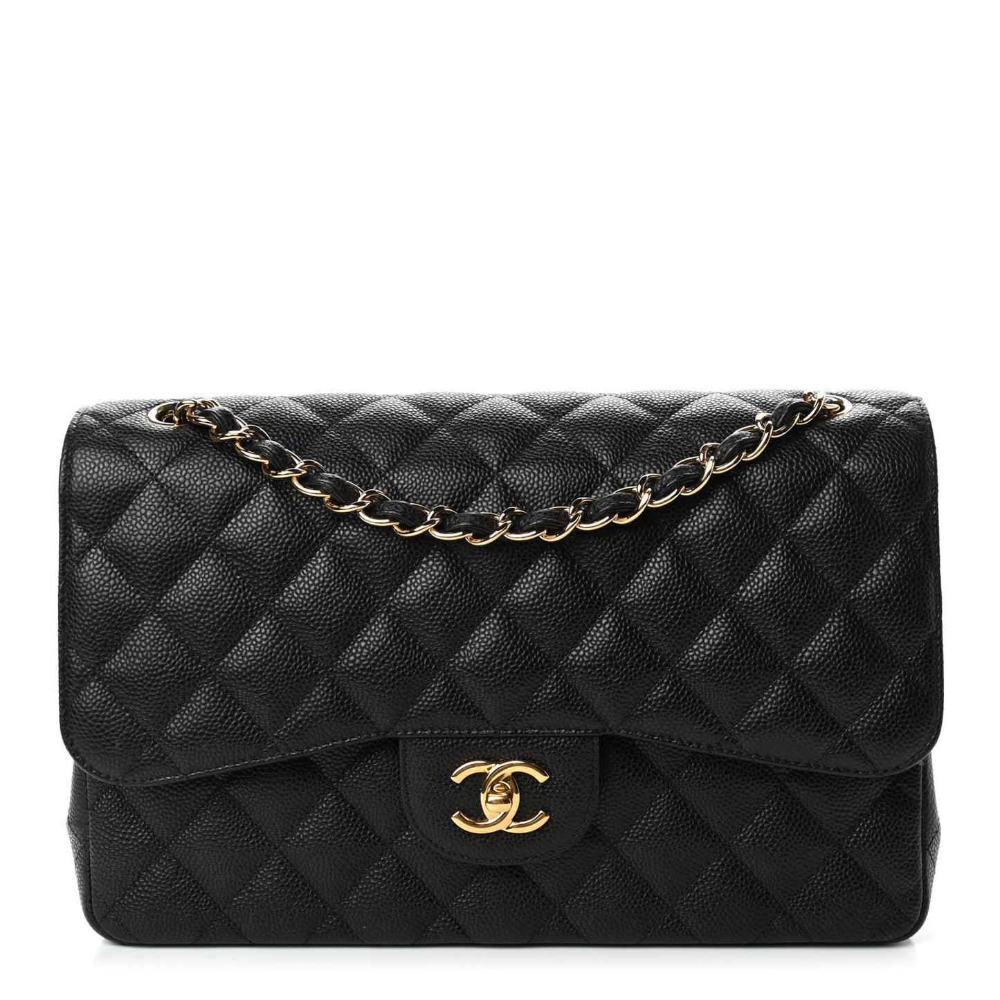 Caviar Quilted Jumbo Double Flap Black
