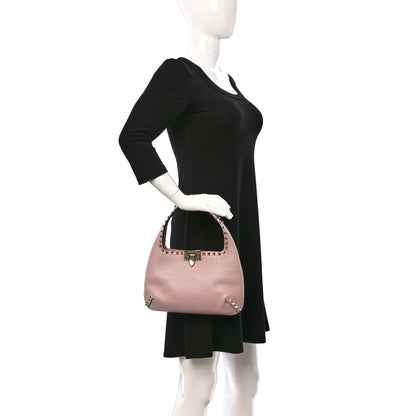 Valentino Garavani Pebbled Calfskin Small Rockstud Flip Lock Hobo Light Pink 2 of 9