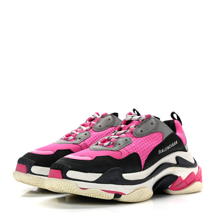 Balenciaga Fabric Mesh Womens Triple S Sneakers 40 Fluo Pink Grey White 3 of 8