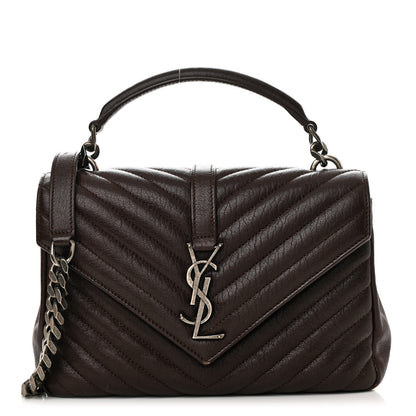 Saint Laurent Sheepskin Matelasse Chevron Monogram Medium College Bag Black Tulip 1 of 13