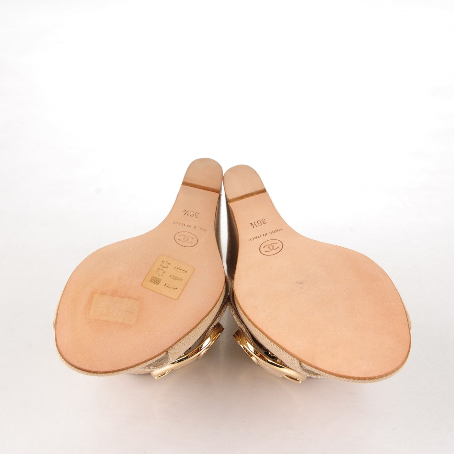 Canvas Heart CC Wedge Sandals 36.5 Beige