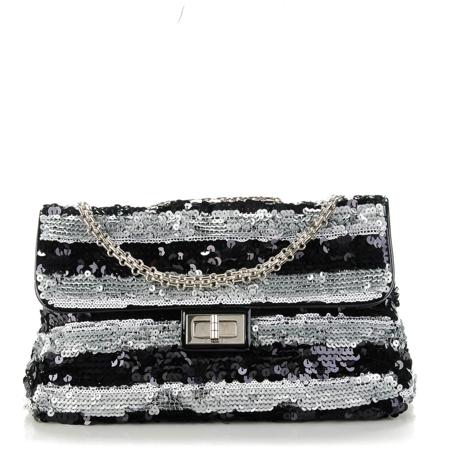 Sequin Striped Medium Reissue Flap Black Silver