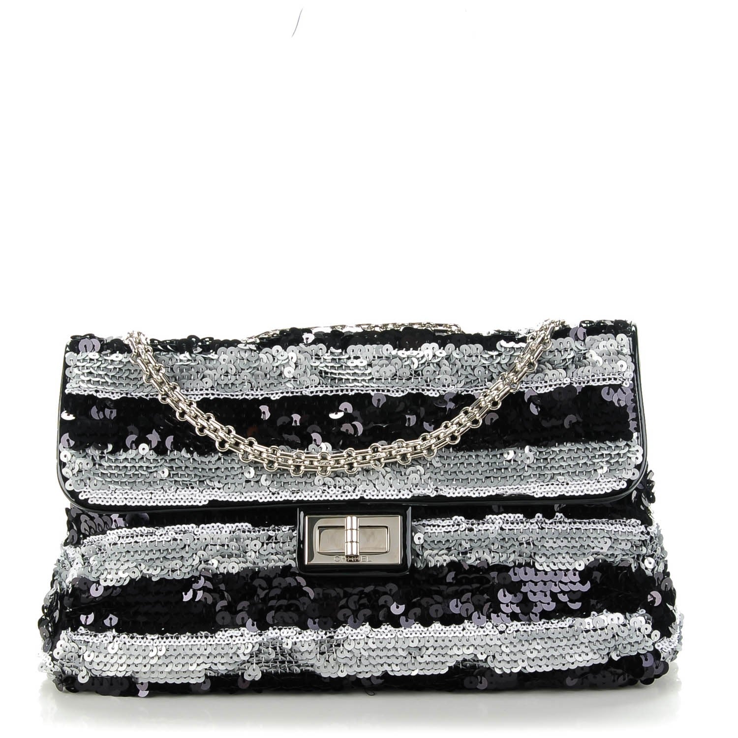 Chanel Sequin Striped Medium Reissue Flap Black Silver 1 of 7