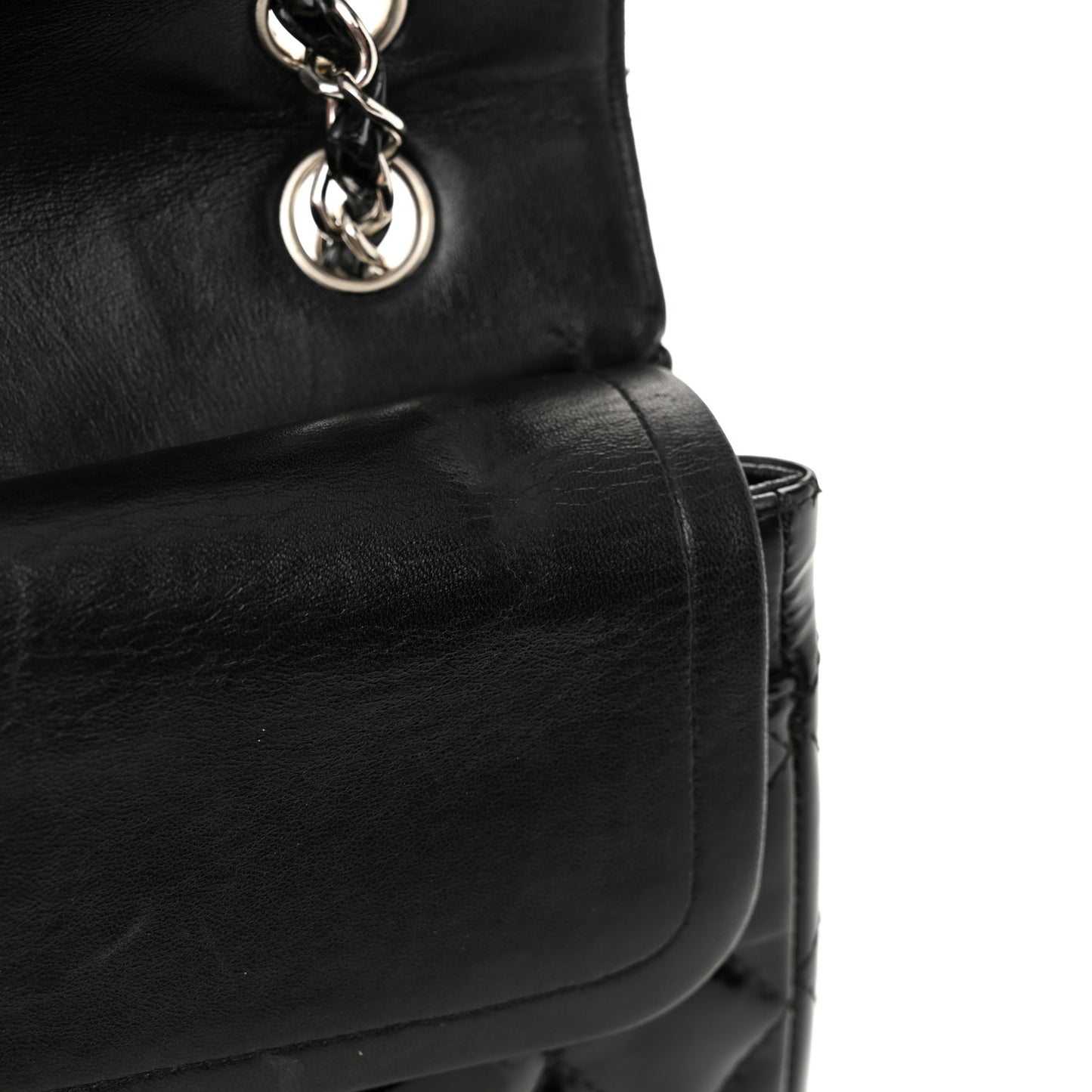 Patent Quilted Medium Double Flap Black