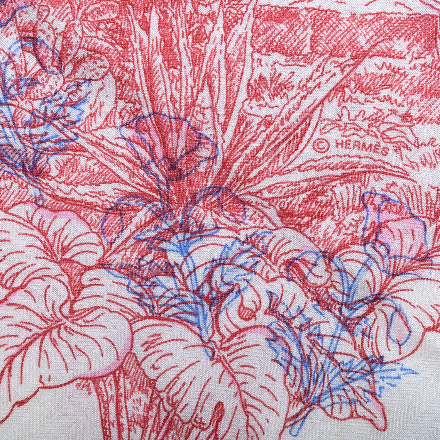 Hermes Cashmere Silk Le Jardin De Leila Au Bloc Shawl 140 Blanc Rose Vif Encre 8 of 8