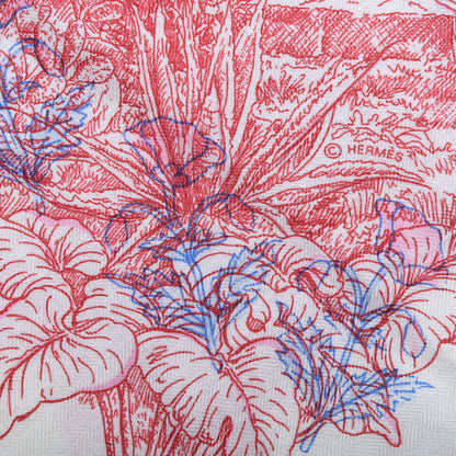 Hermes Cashmere Silk Le Jardin De Leila Au Bloc Shawl 140 Blanc Rose Vif Encre 8 of 8