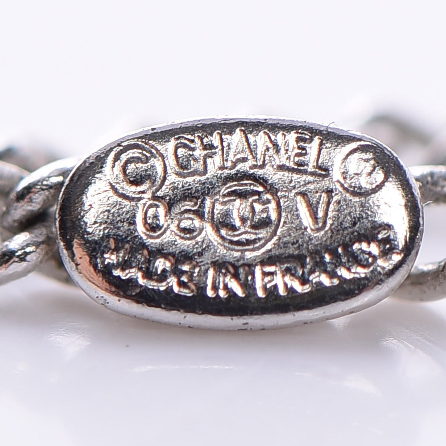 Enamel CC Necklace Silver White