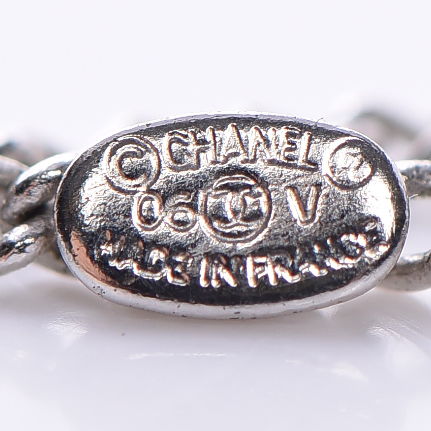 Chanel Enamel CC Necklace Silver White 6 of 6