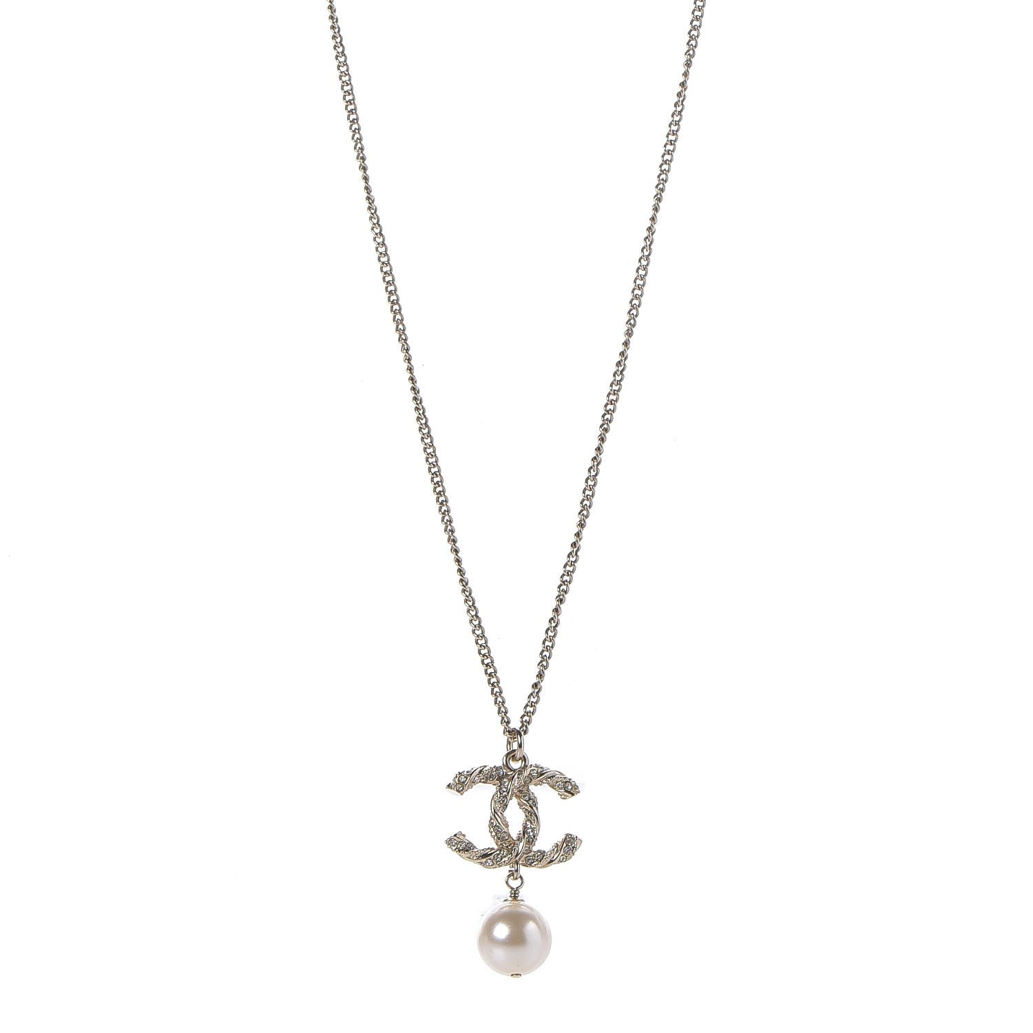 Chanel Pearl Crystal Twisted CC Drop Necklace Gold 1 of 5