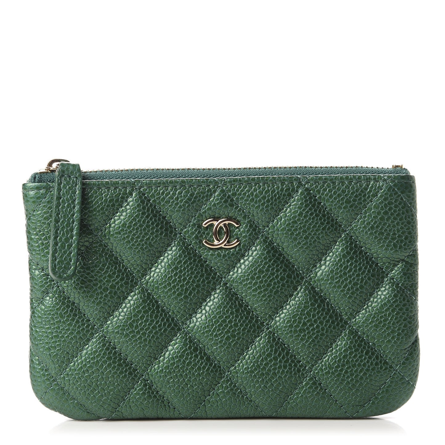 Metallic Caviar Quilted Small Cosmetic Case Green